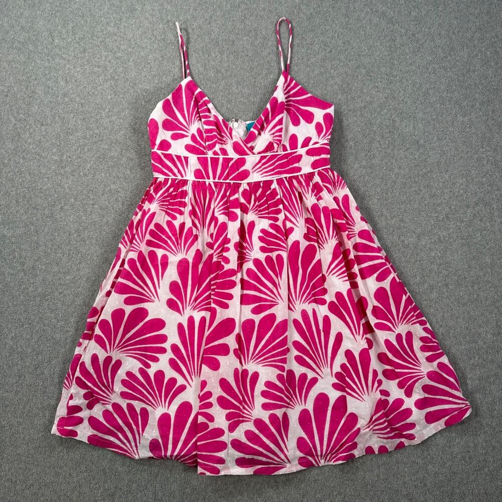 Southern Frock Mini Dress Womens 4 Pink/White Spaghetti Strap Swiss Dot Sundress